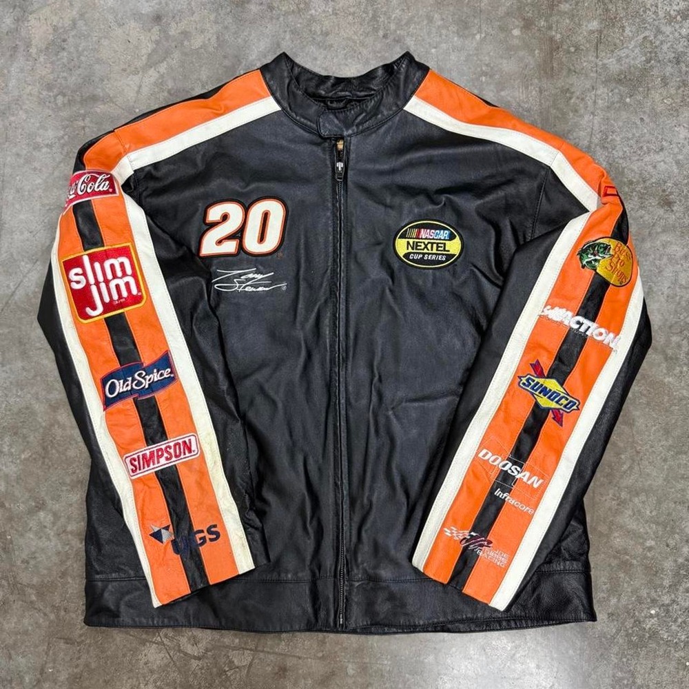 Vintage Chase Authentic Tony Stewart 20 NASCAR Leather Racing Jacket Mens XL